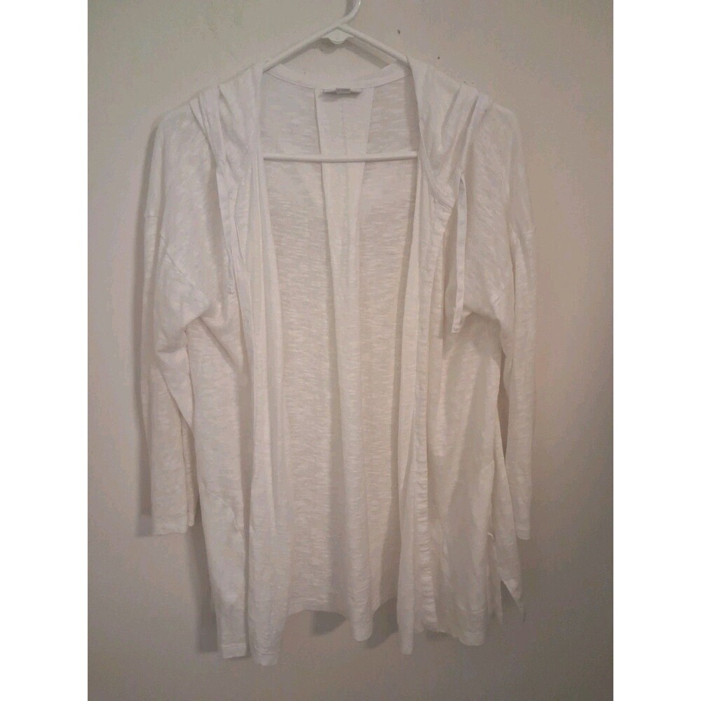 J.Jill Linen Beach Cover Up Large Petite Hooded White Coastal Minimalist Boho